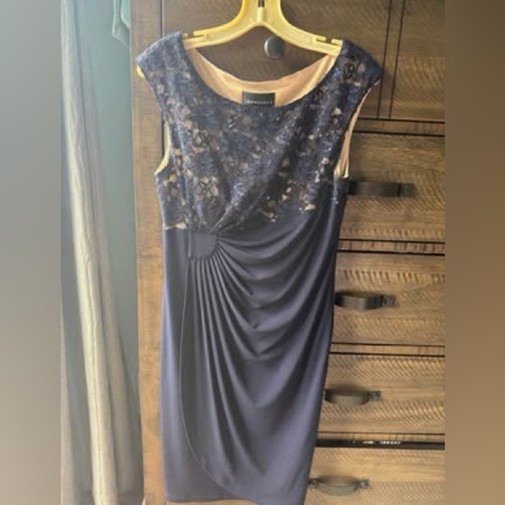 Navy and Beige Lace Midi Dress